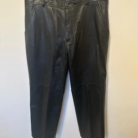 Vintage Danier Black Leather Pants Moto Bikercore Straight Leg 34” High Rise - Picture 4 of 15